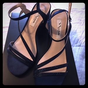 Navy blue sparkly low heel